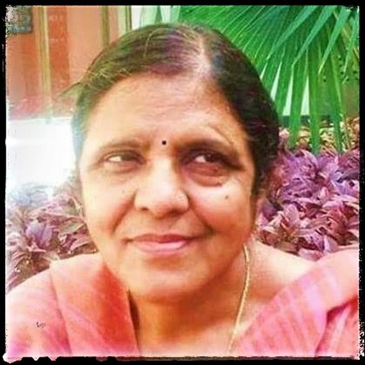 Daadi in the garden, smiling
